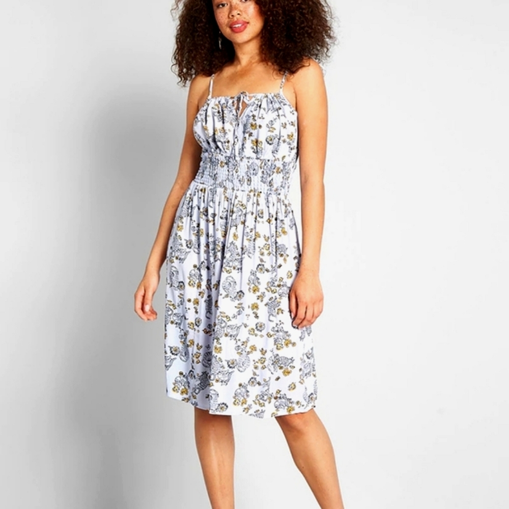 NWT ModCloth "Feline Fine" Blue Kitty Cat Print Rayon Strappy Sundress Kawaii SM